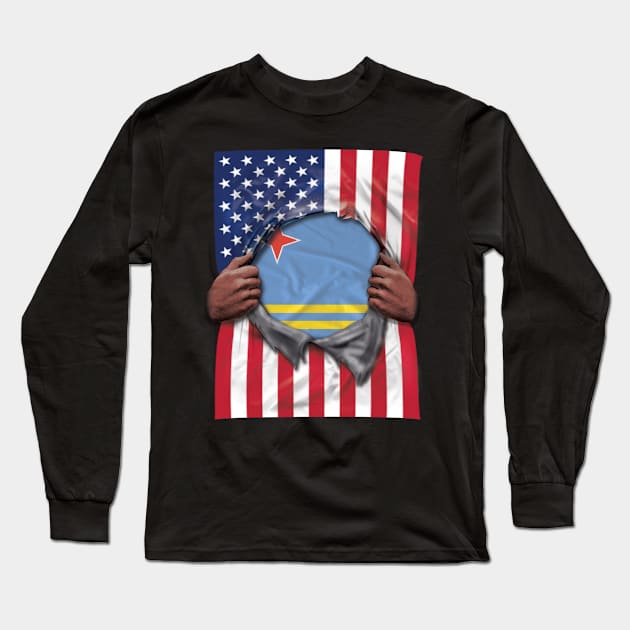 Aruba Flag American Flag Ripped - Gift for Aruban From Aruba Long Sleeve T-Shirt by Country Flags